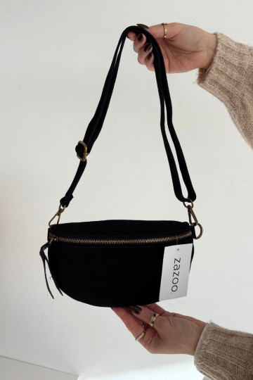 Leather Suede Waist Bag Black Wessa