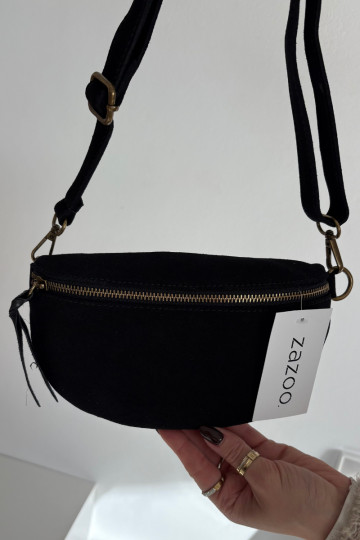 Leather Suede Waist Bag Black Wessa 2