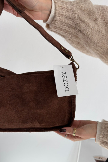 Leather Suede Bag Decorated with Gems Brown Savra 2