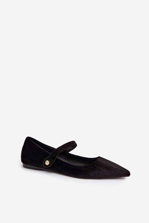 Velvet Ballerinas With Strap And Golden Detail Black Gisanne