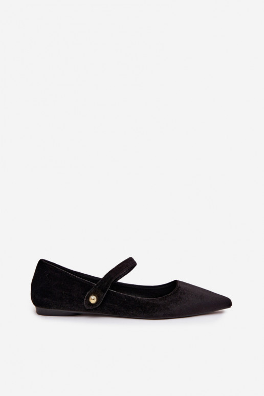 Velvet Ballerinas With Strap And Golden Detail Black Gisanne