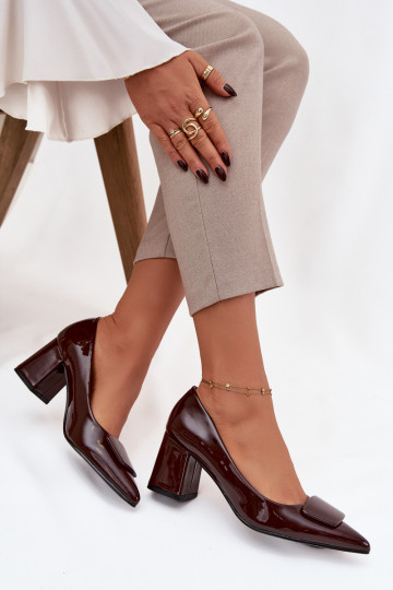 Patent Leather Heels with Embellishment Chocolate Isoline