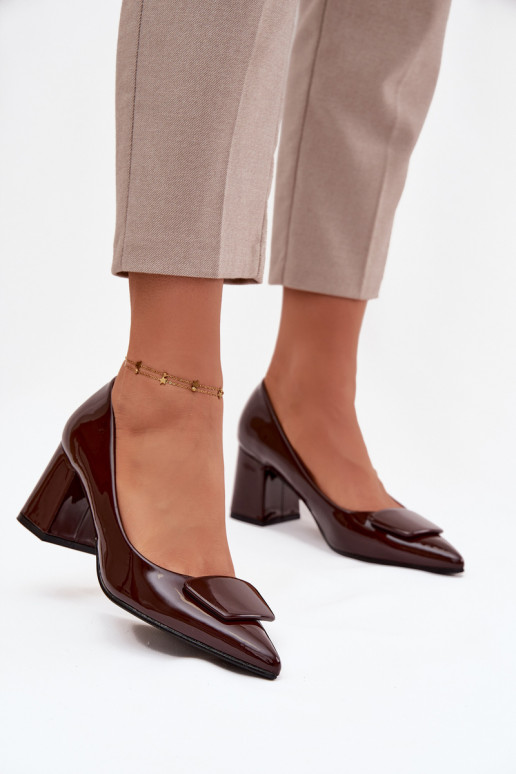 Patent Leather Heels with Embellishment Chocolate Isoline