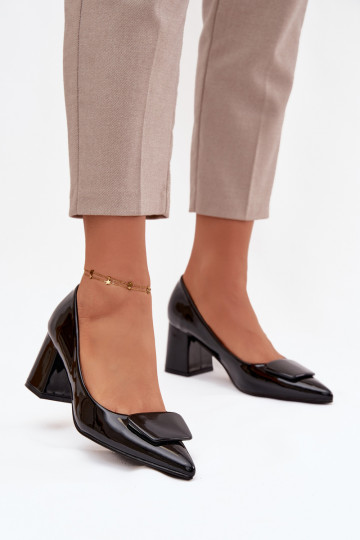Patent Leather Heeled Shoes with Embellishment Black Isoline