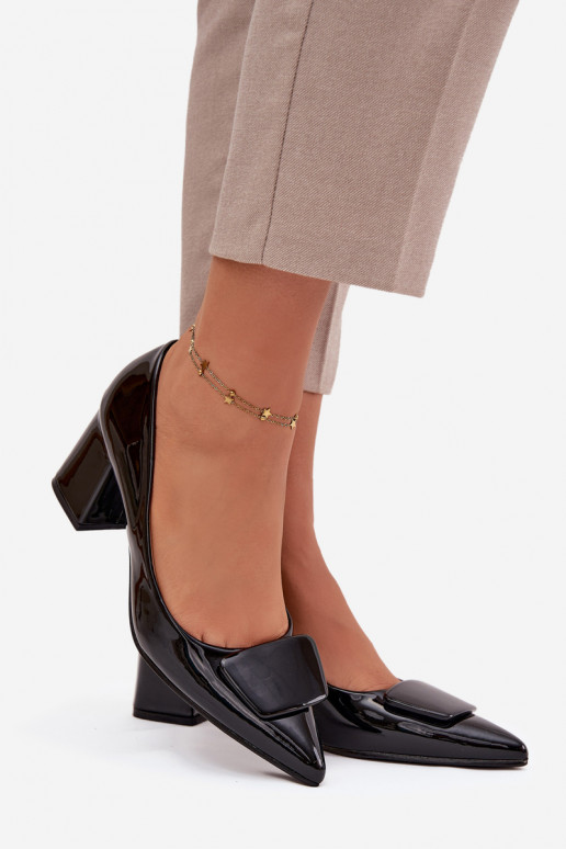 Patent Leather Heeled Shoes with Embellishment Black Isoline