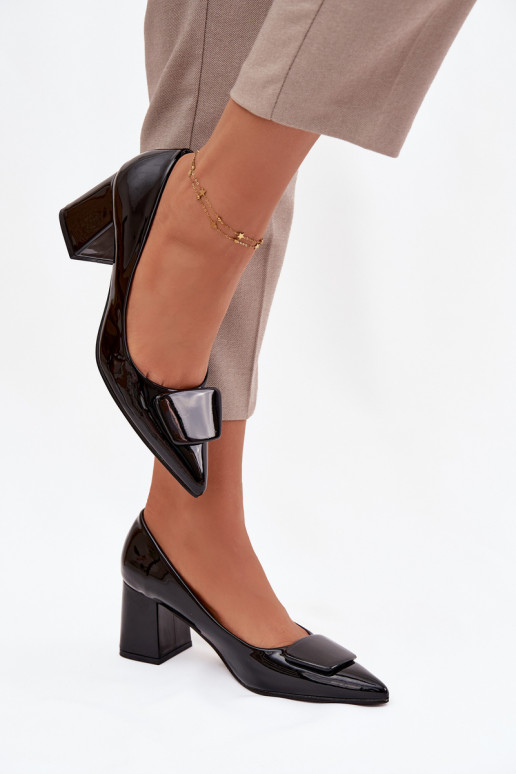 Patent Leather Heeled Shoes with Embellishment Black Isoline