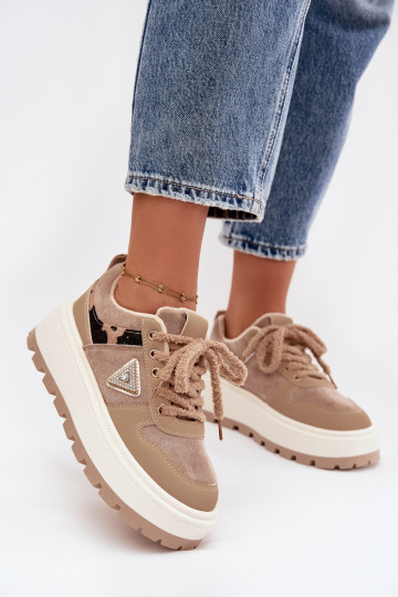 Ocieplane Sneakersy Damskie Na Platformie Beżowe Florinda 2