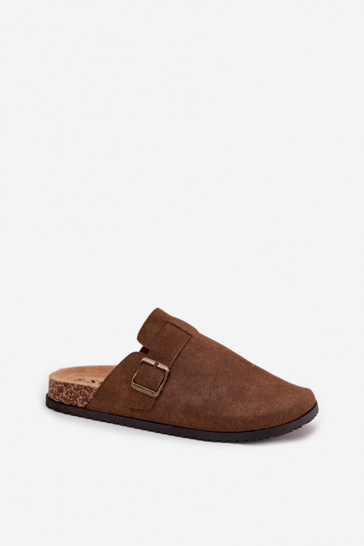 Klapki Chodaki Damskie i Na PlatformiewithKlamrą Brązowe Selio