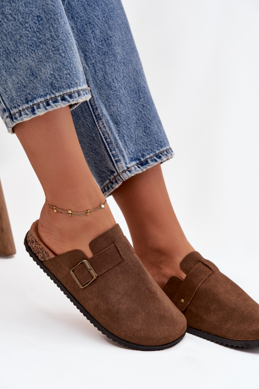 Klapki Chodaki Damskie i Na PlatformiewithKlamrą Brązowe Selio