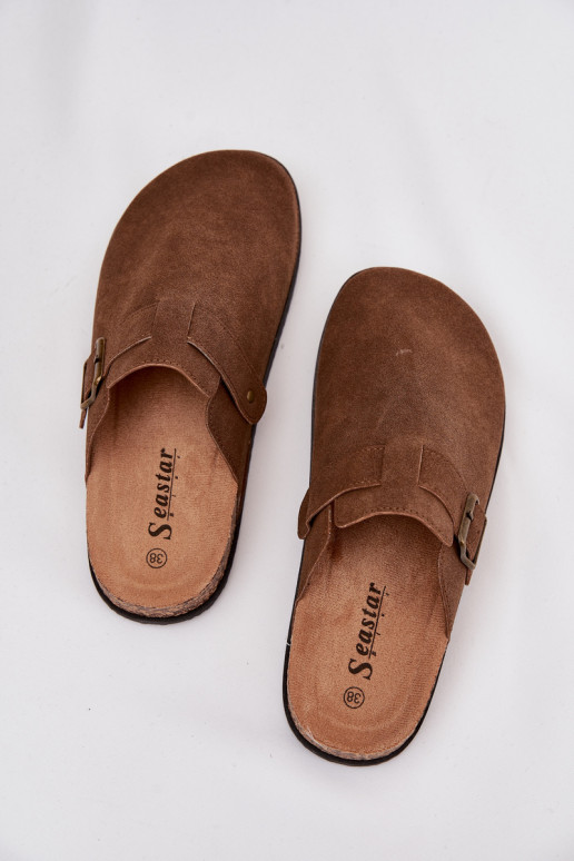 Klapki Chodaki Damskie i Na PlatformiewithKlamrą Brązowe Selio