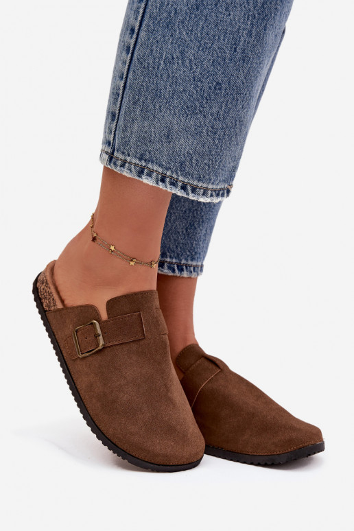 Klapki Chodaki Damskie i Na PlatformiewithKlamrą Brązowe Selio