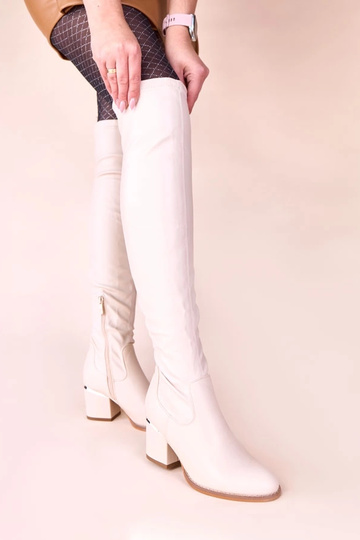 Beżowe kozaki za kolano na... 2