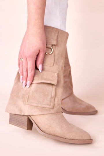 Beżowe botki na słupku z... 2