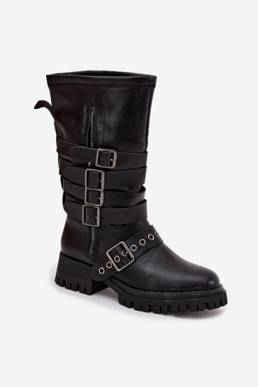 Insulated Women's Boots with Straps and Buckles Black Ivaline