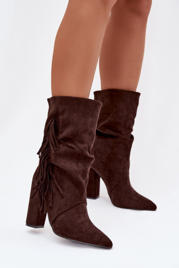 Women's Ankle Boots On Heel With Fringes And Gathering Warm Chocolate Darlina 2