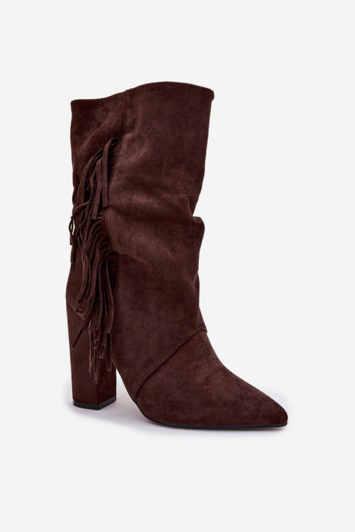 Women's Ankle Boots On Heel With Fringes And Gathering Warm Chocolate Darlina