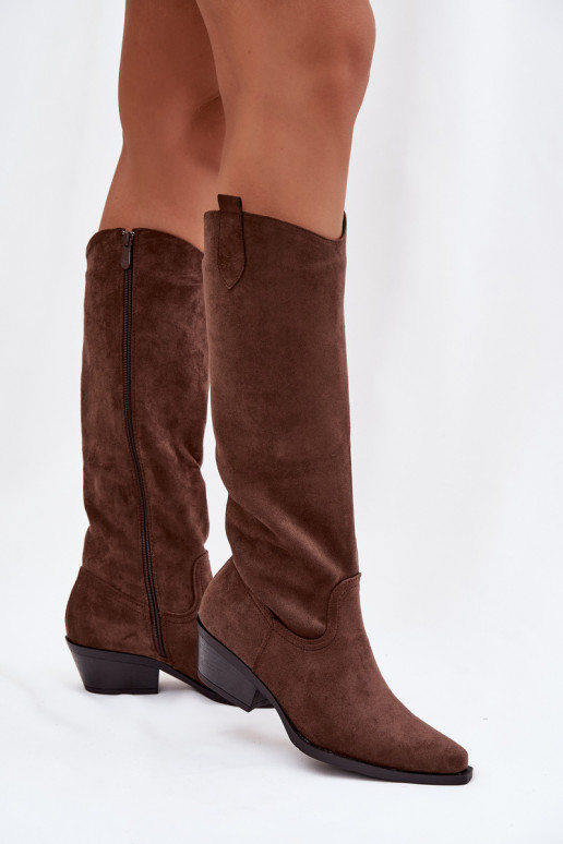 Women's Cowboy Boots With Heel Made Of Eco Suede Brown Esmira