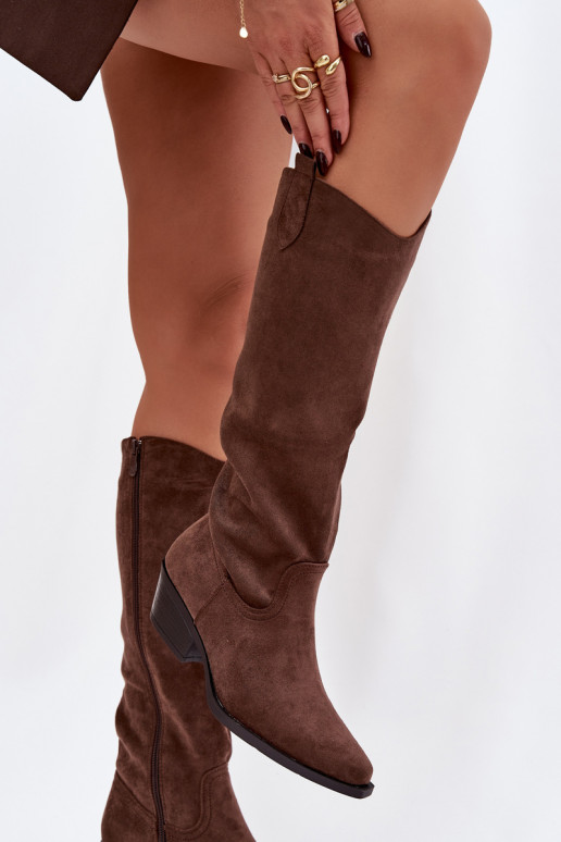 Women's Cowboy Boots With Heel Made Of Eco Suede Brown Esmira