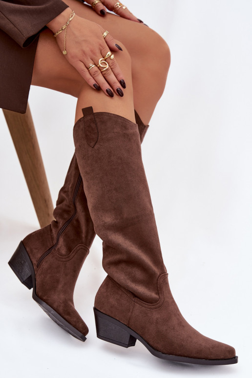 Women's Cowboy Boots With Heel Made Of Eco Suede Brown Esmira