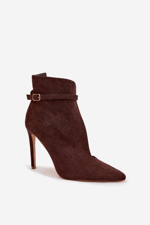 Women's ankle boots on high heel from eco suede chocolate Amalundi