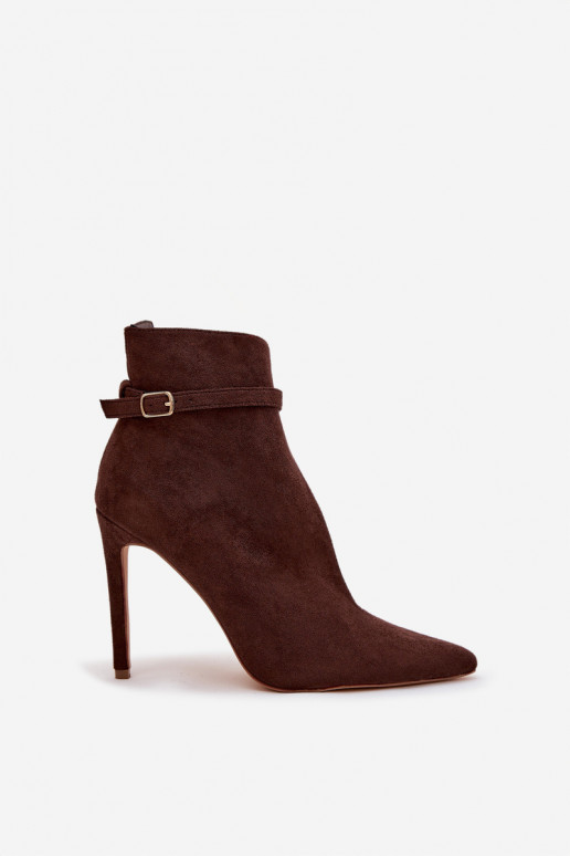 Women's ankle boots on high heel from eco suede chocolate Amalundi