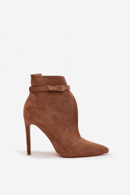 Women's ankle boots on heel made of eco suede dark beige Amalundi