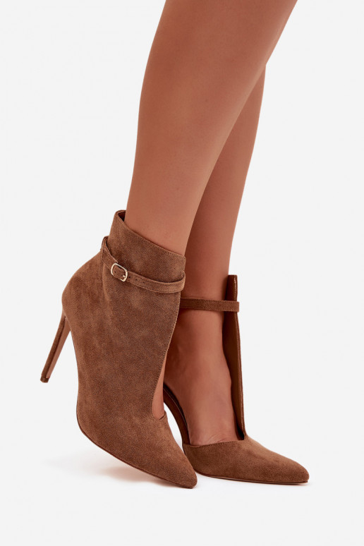 Women's ankle boots on heel made of eco suede dark beige Amalundi