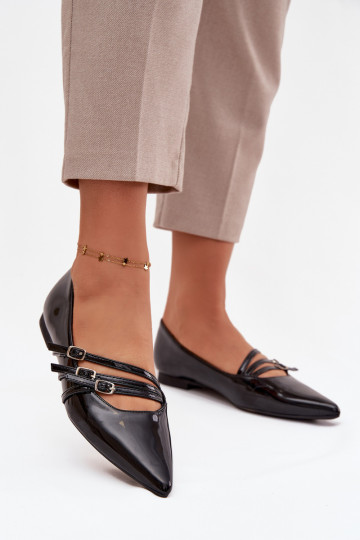 Patent Leather Ballerinas With Straps Black Palenna 2