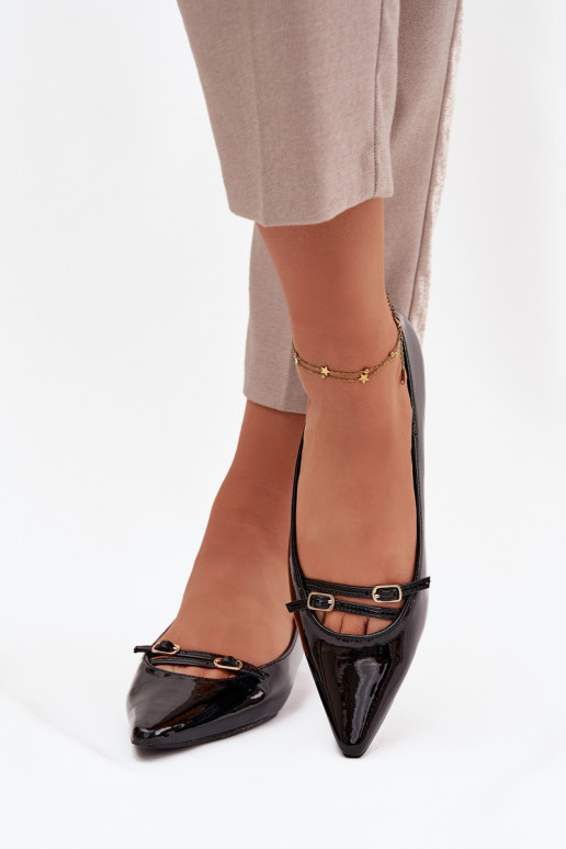 Patent Leather Ballerinas With Straps Black Zarelia