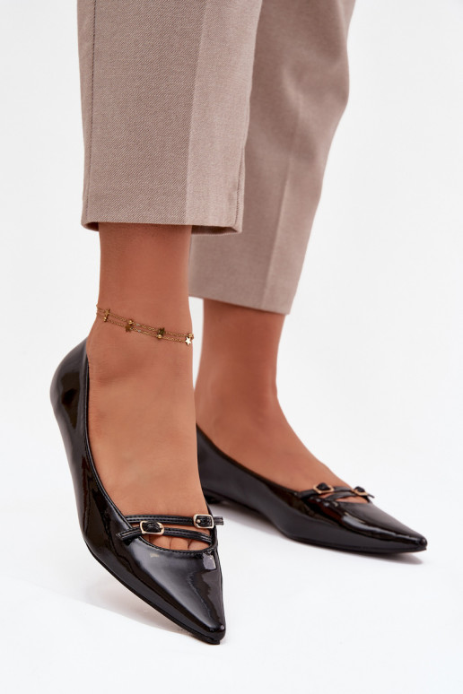 Patent Leather Ballerinas With Straps Black Zarelia