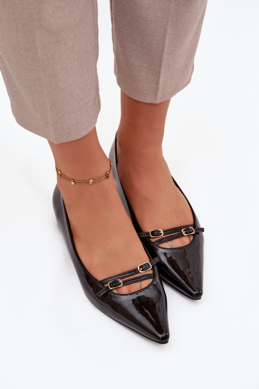 Lakierowane BalerinywithPaseczkami Czarne Zarelia