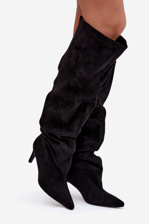 Women's High Heel Ankle Boots Slip-On Black Mavilla