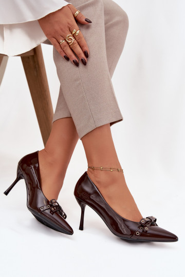 Patent Leather Heels With Bow Chocolate Janisse