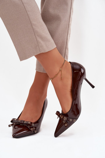 Patent Leather Heels With Bow Chocolate Janisse 2