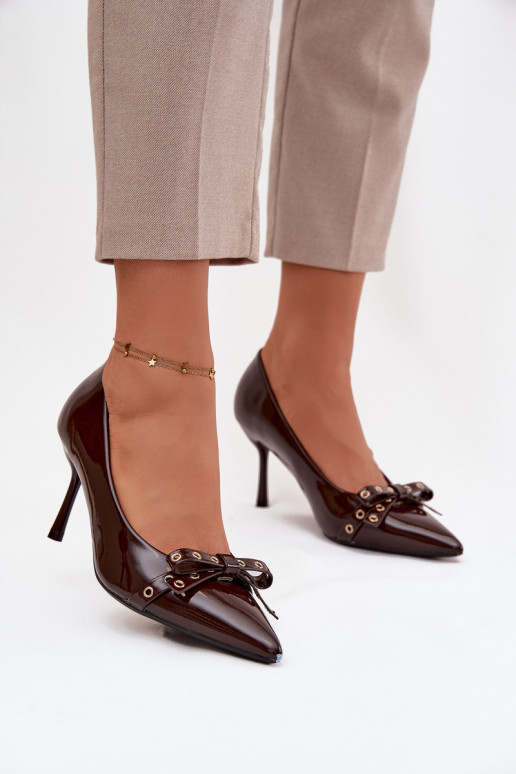 Patent Leather Heels With Bow Chocolate Janisse