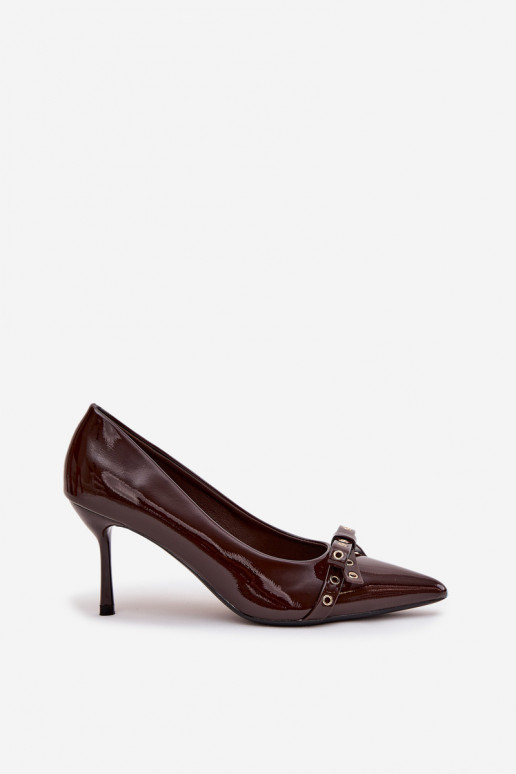 Patent Leather Heels With Bow Chocolate Janisse