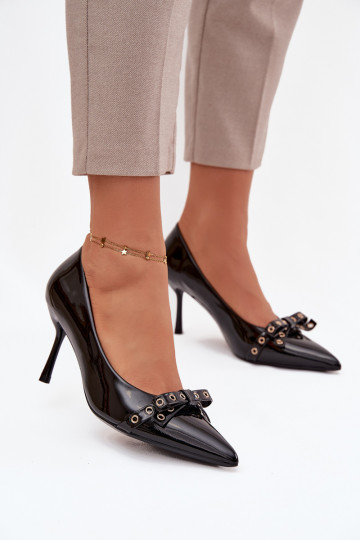 Patent Leather Heels With Bow Black Janisse 2