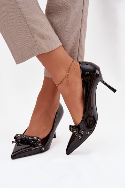 Patent Leather Heels With Bow Black Janisse
