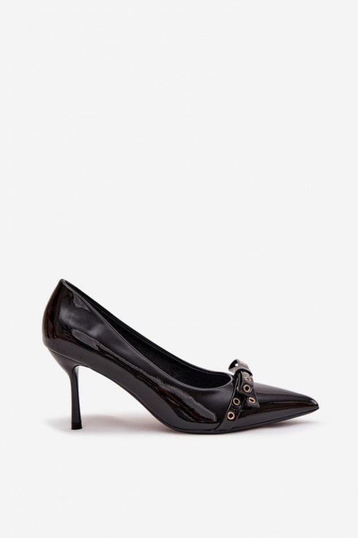 Patent Leather Heels With Bow Black Janisse