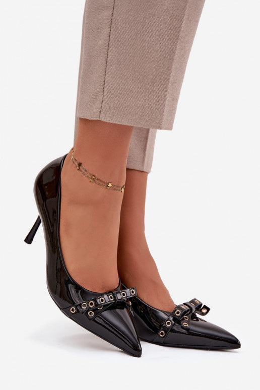 Patent Leather Heels With Bow Black Janisse