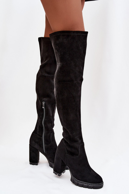 Women's Knee-High Boots on Block Heel Eco Suede Black Tahlina