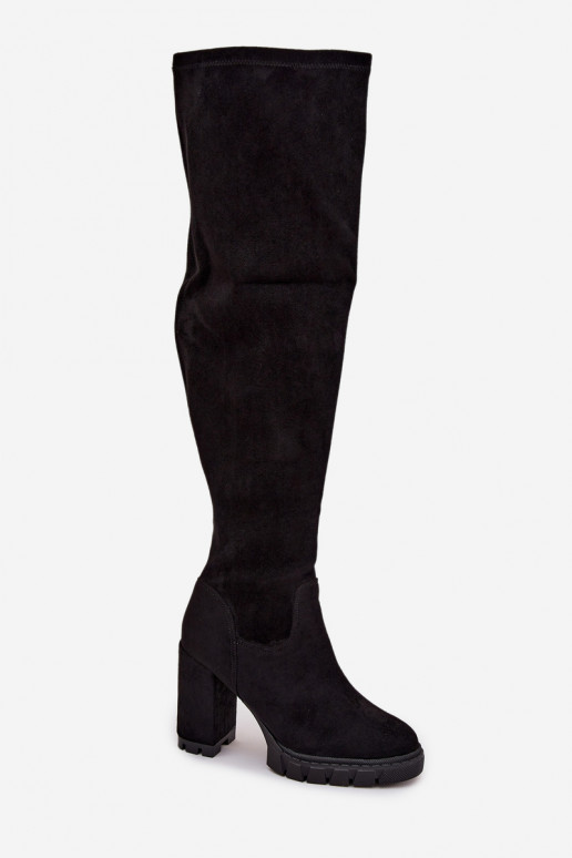Women's Knee-High Boots on Block Heel Eco Suede Black Tahlina