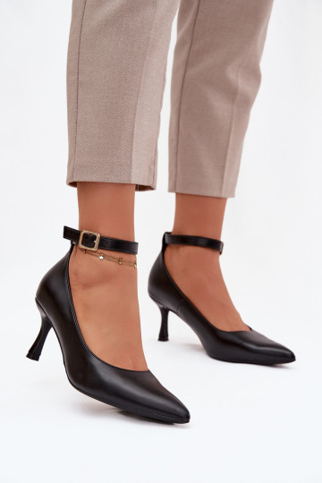 High heels pumps with strap black Perrine 2