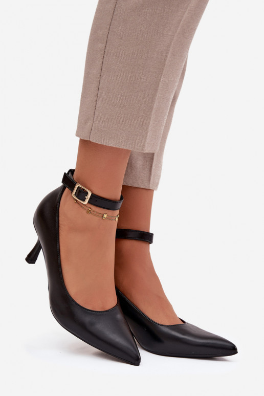 High heels pumps with strap black Perrine