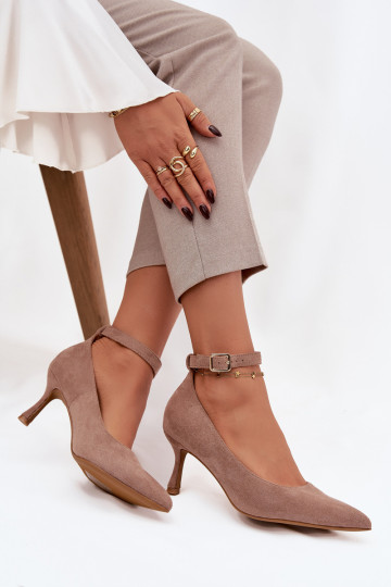 Devoria high heels with eco suede dark beige