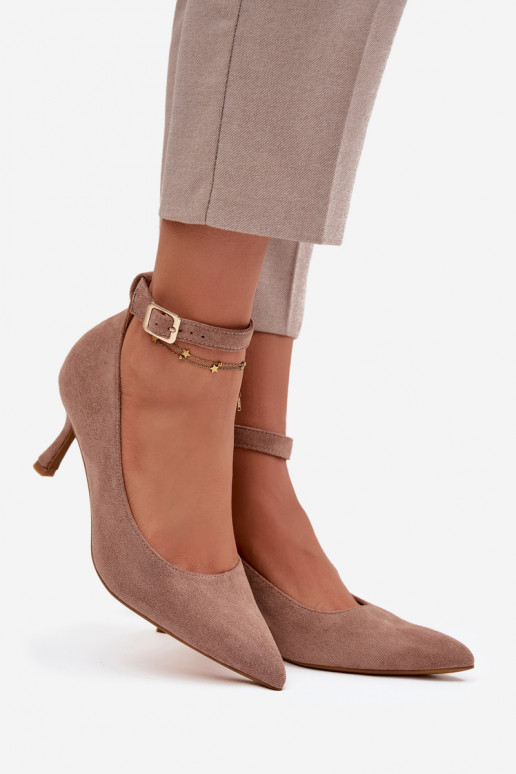 Devoria high heels with eco suede dark beige