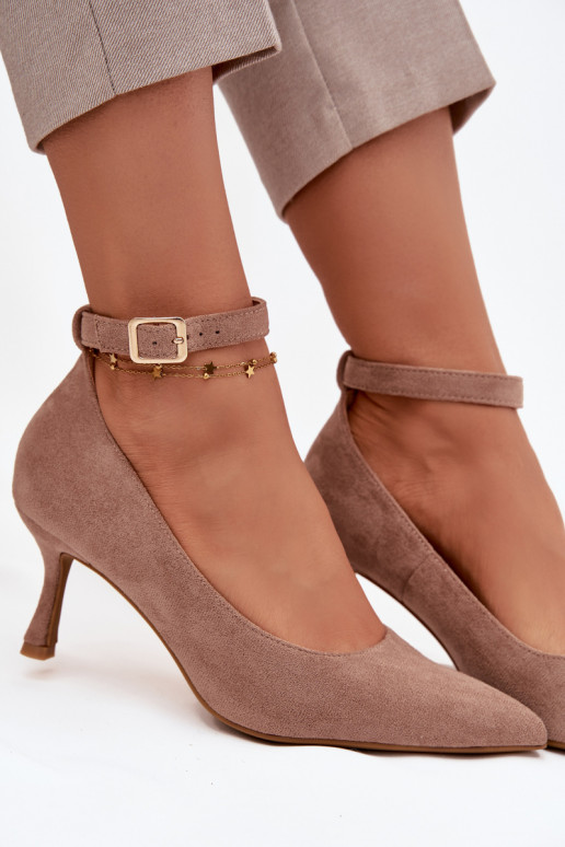 Devoria high heels with eco suede dark beige