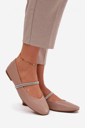 Women's Ballerinas With Shiny Straps Dark Beige Ilirene 2