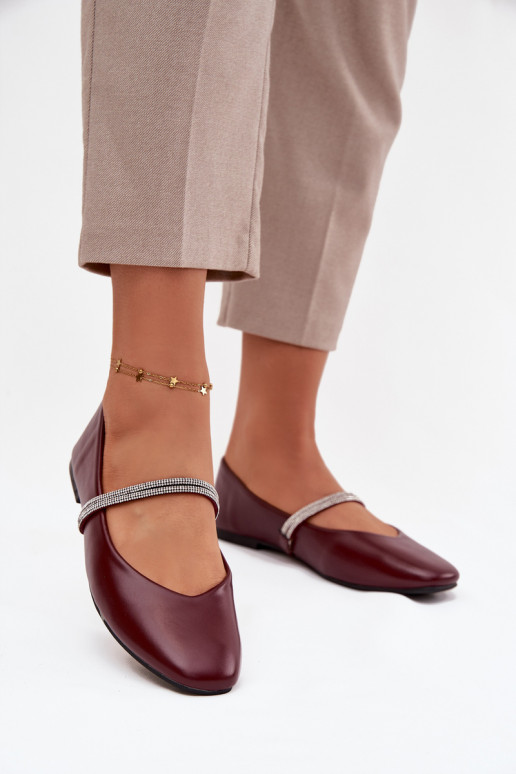 Women's Ballerinas With Shiny Straps Burgundy Ilirene