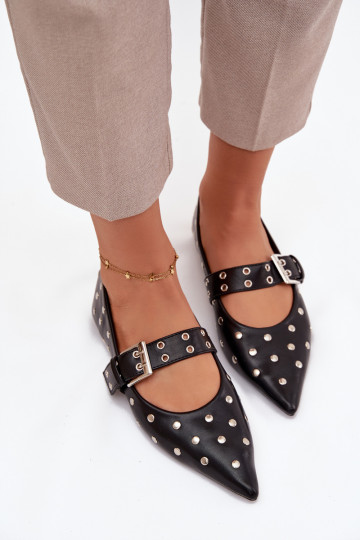 BalerinywithDżetami I Klamrą Eko Skórzane Czarne Arlenne